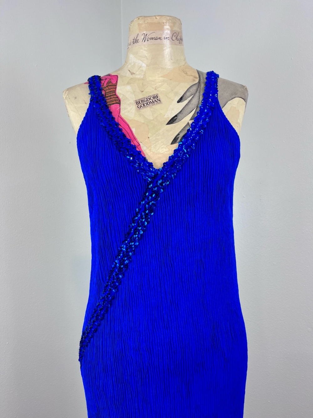 VTG 1980s Royal Blue Sequin V-Neck Dress - Picture 2 of 5